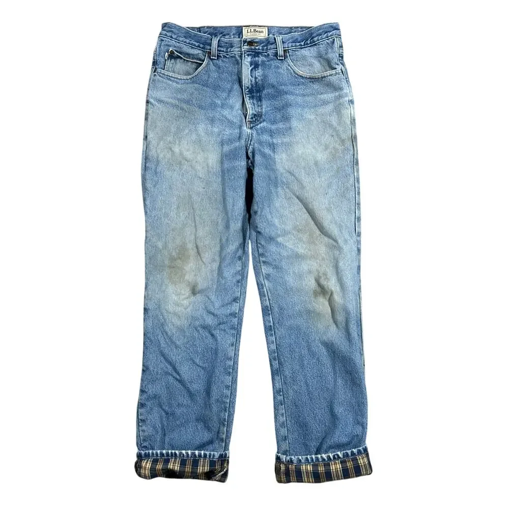 Vintage L.L. Bean Flannel Lined Jeans 34x32 Relaxed Fit Faded Distressed Men’s